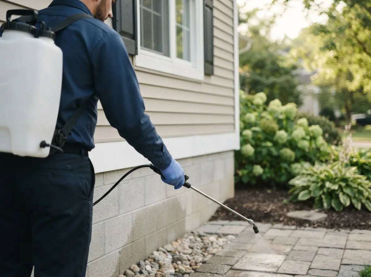 Pest control technician inspecting a home in Milroy, MN